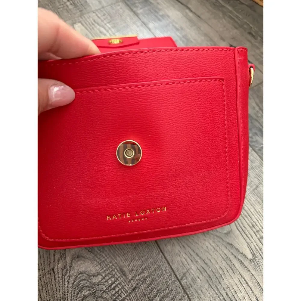 Katie Loxton Alyce Crossbody Bag Bright Red Pebbled Leather Chain Strap